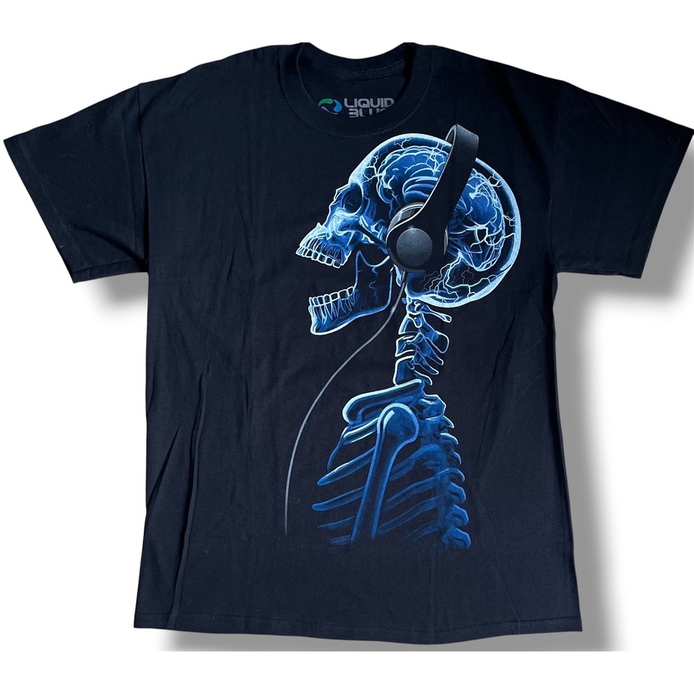 Liquid Blue Mens X-Ray Skeleton Headphones Graphic T-Shirt Black Medium 2012